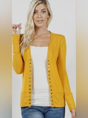 Color Story Mustard Yellow Snap-Front Cardigan Sweater